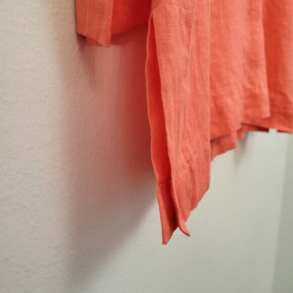 Saks Fifth Avenue Tunic Top Women's Large Coral 100% Linen Long Sleeve Popover - Picture 6 of 10